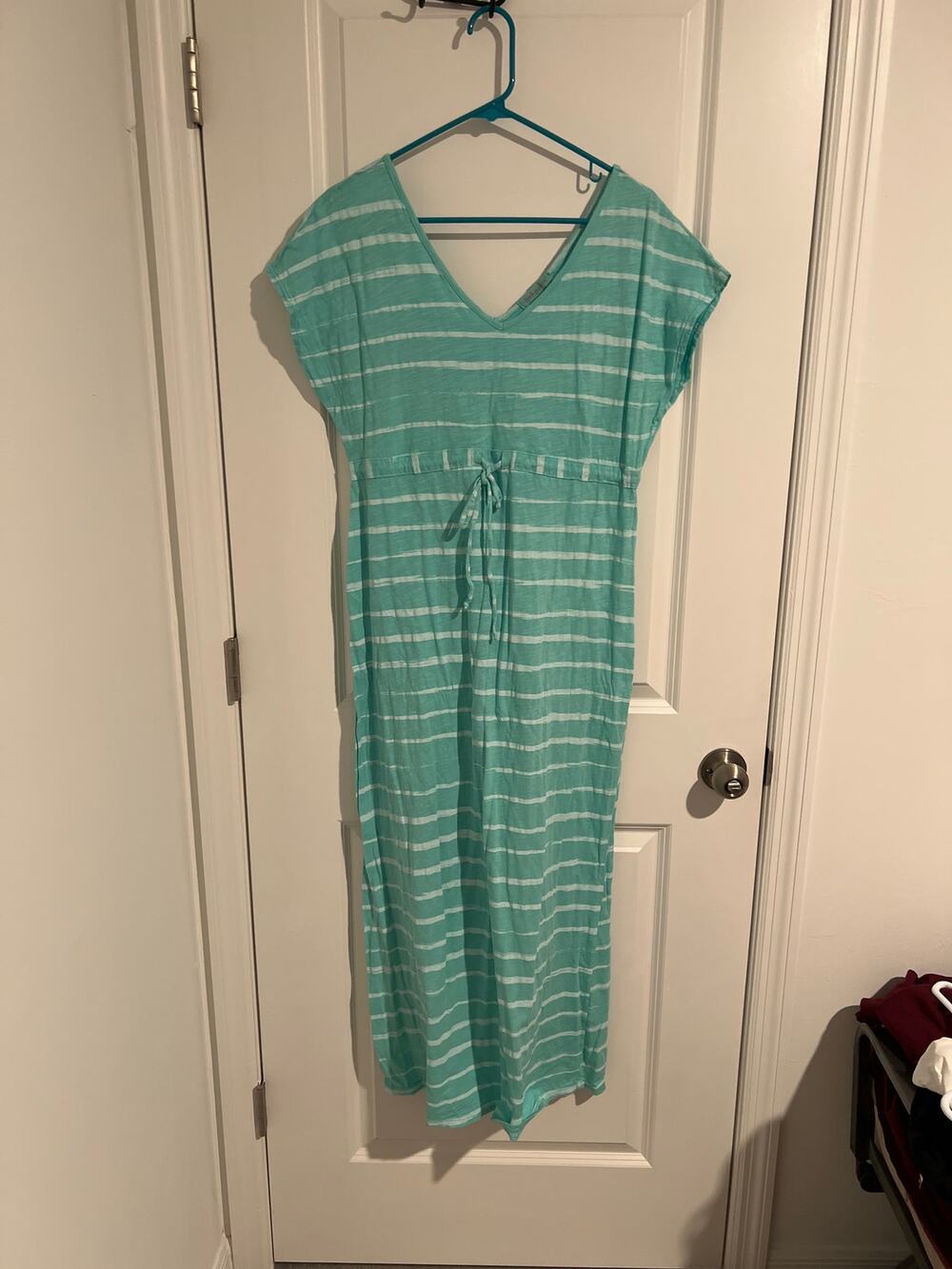 Fresh Produce Striped Teal Long Dress with Tie – Size S